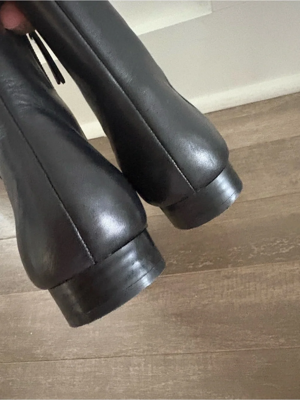Mango Black Leather Square Toe Ankle Boots Side Zip EU 38 US 7.5/8